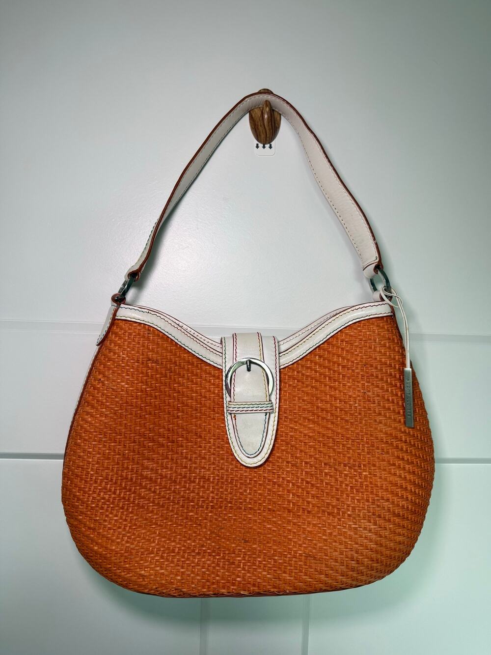 Vintage Elliott Lucca Woven Raffia Straw Buckle Hobo Shoulder Bag